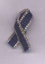 Beaded Awareness Ribbon - Blue & Gold - Colon Cancer