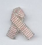 Beaded Awareness Ribbon - Light Pink With Silver Trim