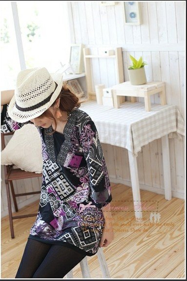 D1027 Korean national flower of light south wind V-neck dress