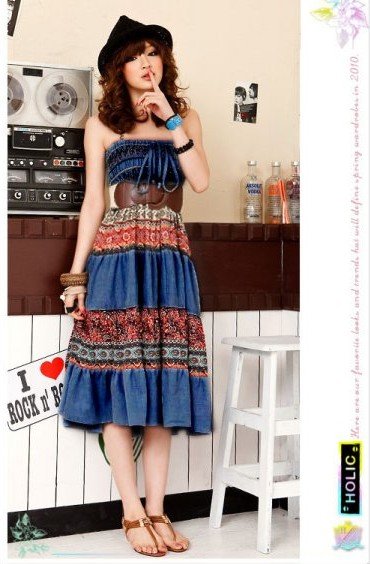 D1038 (dark blue) retro bohemian personality to wear two dresses