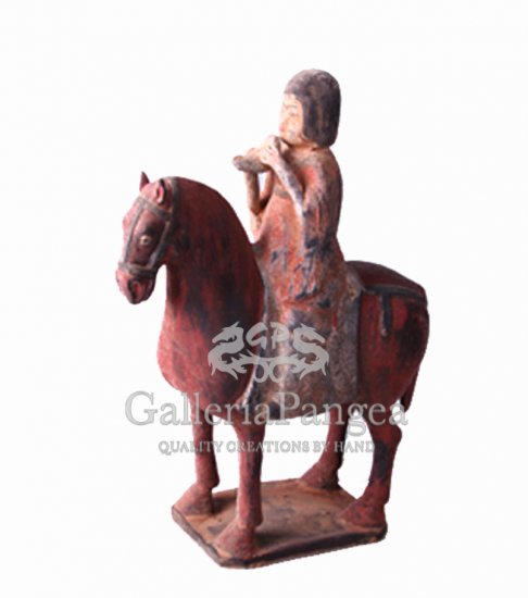Pottery Horse scuplpture, 'Rider Playing Xun'