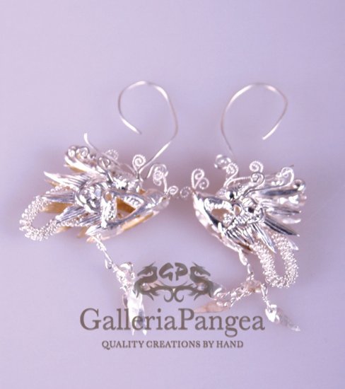 Pure Silver Earrings, 'Chinese Dragon'