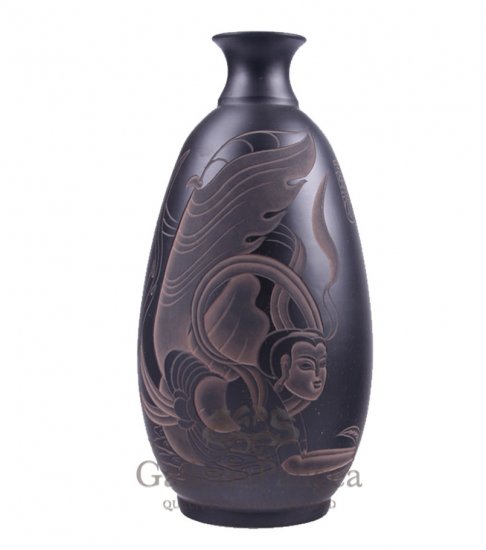 Black Pottery Vase, 'Flying Goddess'