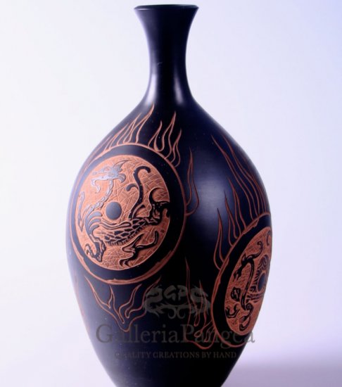 Black Pottery Vase, 'Four Gods'