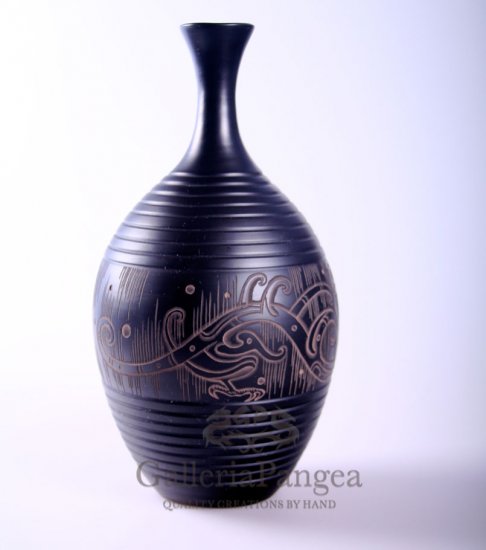 Black Pottery Vase, 'Flying Drgaon'