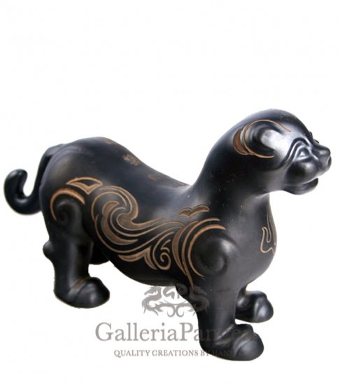 Black Pottery Statue, 'Tiger Seal'