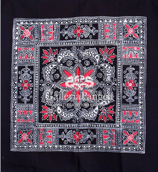 Batik Painting, 'Red Flower Table Cloth'