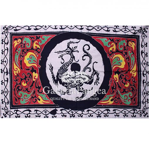 Batik Painting, 'Blue Dragon Table Cloth'