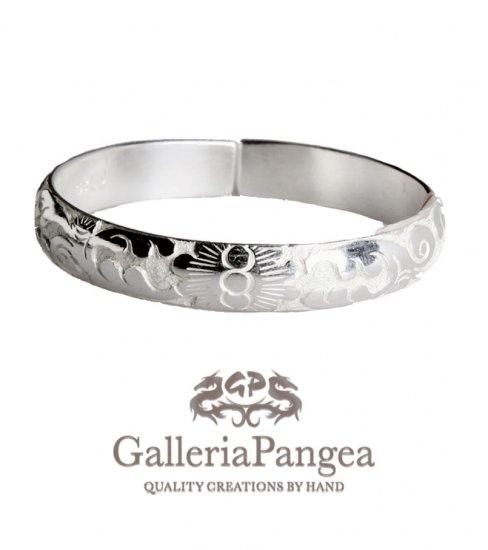 Silver Bracelet, 'Luck, Fortune, Flower'
