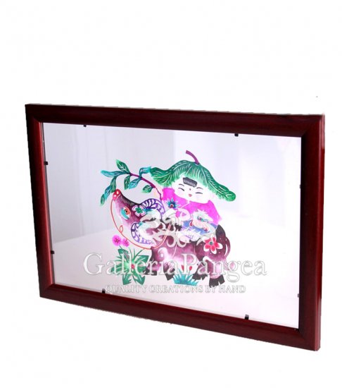 Paper Cut (framed), 'Child Riding an Ox'
