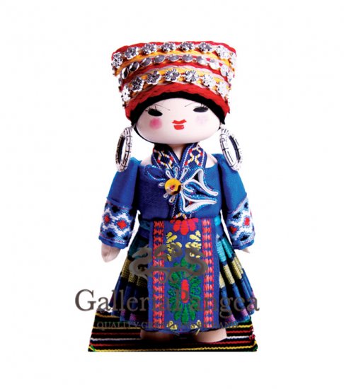 Wooden Doll, 'Miao Ethnic Girl With Headdress'