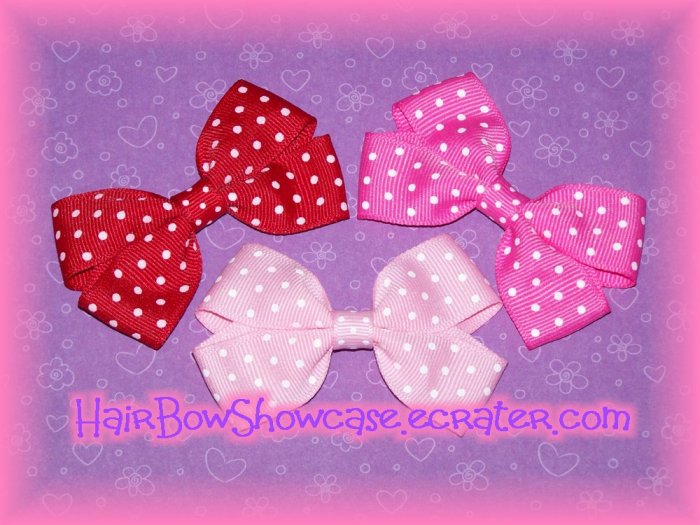 Three Small Baby Hair Bow Clips in Swiss Dots