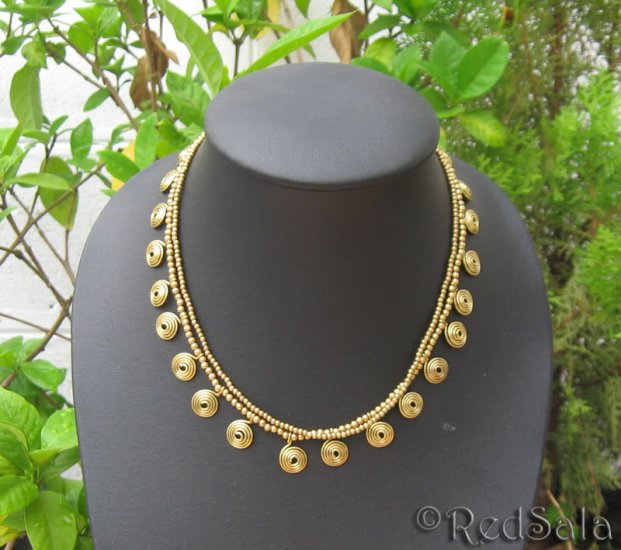 Handmade Boho Thai Craft NECKLACE Brass Beads Spirals