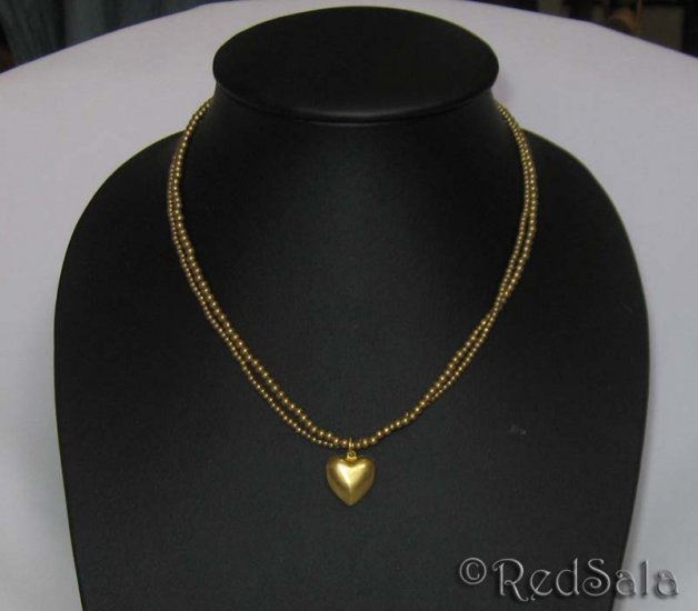 New Handmade Thai Craft NECKLACE Brass Beads Heart 17"