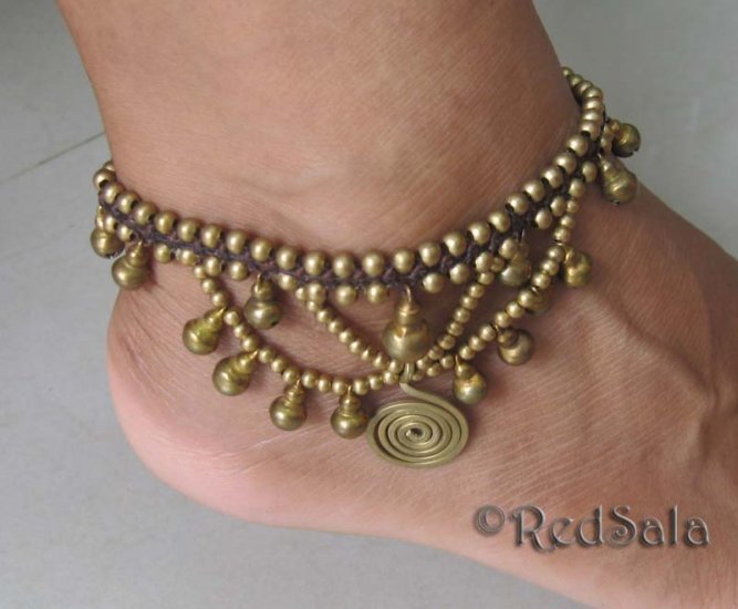 Handmade ANKLET Ankle Bracelet Brass Bells Spiral Dance