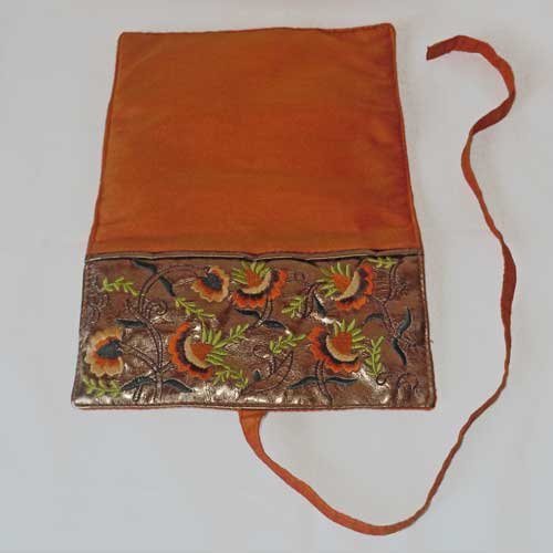 Embroidered Jewelry Roll Travel Case - Orange