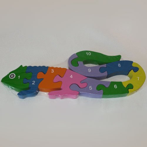 Wooden Lizard Puzzle - Alphabet and Numbers - 10 piece