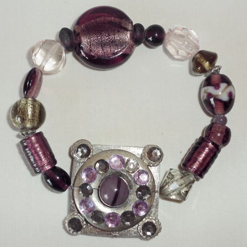 Purple Glass Murano Bead Bracelet - Stretchable