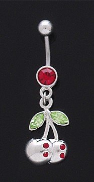 Dangling Cherries with Gems Navel Ring