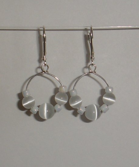 White Cats Eye Earrings