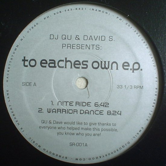 SMR001 - DJ Qu & David S. - To Eaches Own E.P. (12") *STRENGTH MUSIC