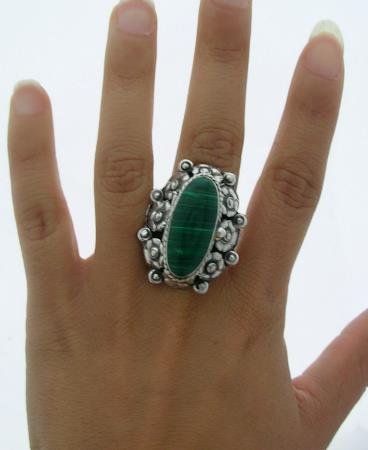 OLD TAXCO MALACHITE SILVER ADJUSTABLE POISON RING