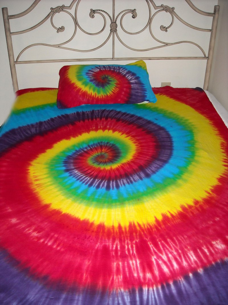 Custom Tie Dye Hippie Full Bed Sheets 4PC Kids Adult Unique Hand Dyed Tiedye Cotton Jersey