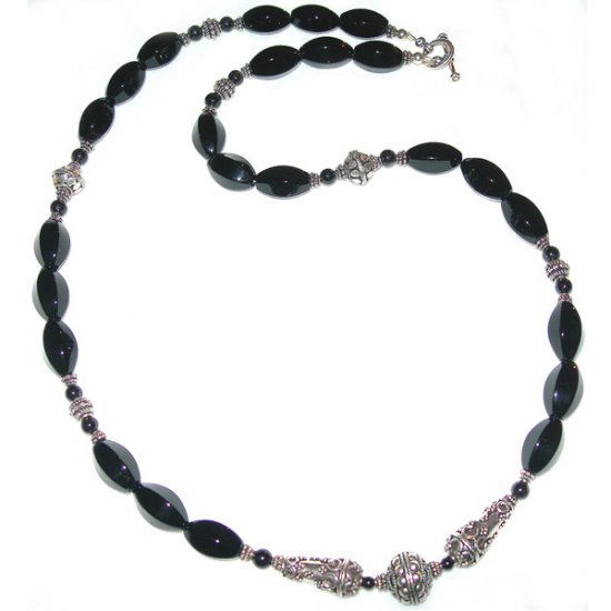 Black Agate, Black Onyx & Sterling Silver Necklace