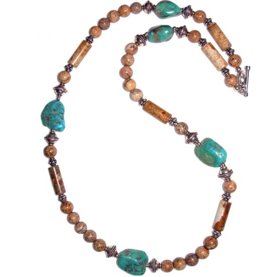 Picture Jasper, Turquoise & sterling Silver Necklace
