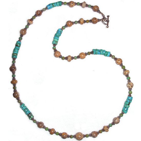 Picture Jasper, Turquoise & sterling Silver Necklace