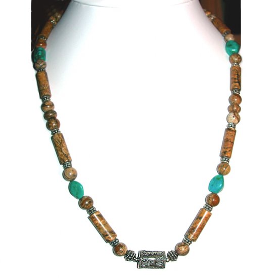 Picture Jasper, Turquoise & Sterling Silver Necklace