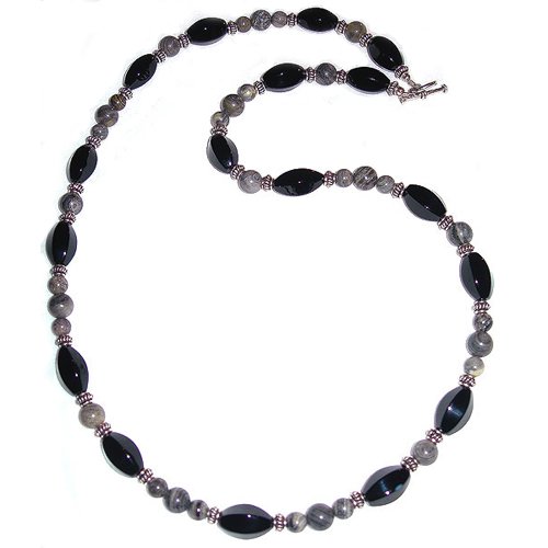 Black Agate, Silverlace Agate & Sterling Silver Necklace