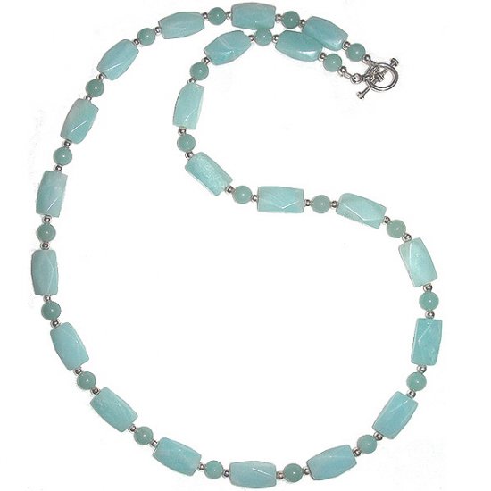 Faceted Amazonite Rectangles & Sterling Silver Necklace: