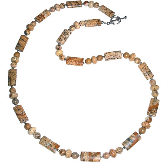 Rounded Rectangular Picture Jasper, & Sterling Silver Necklace