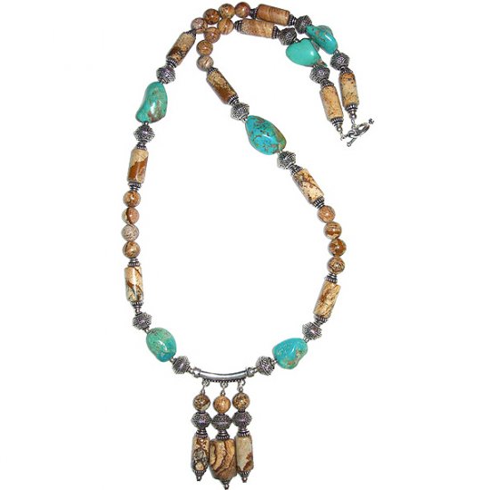 Picture Jasper & Turquoise Nugget Pendant Necklace:
