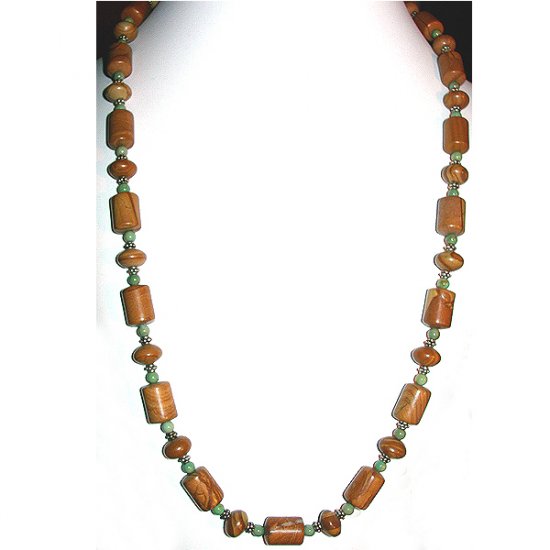 Chinese Picture Jasper, Turquoise & Sterling Silver Necklace