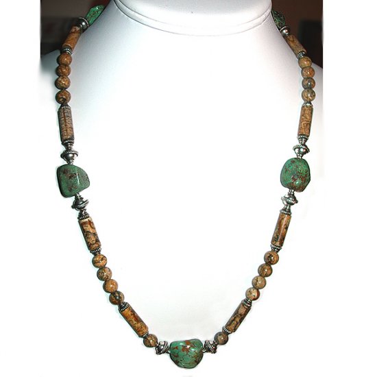 Picture Jasper, Turquoise & Sterling Silver Necklace
