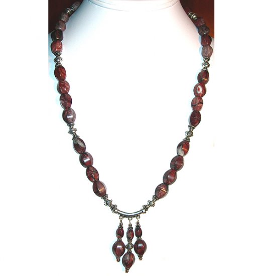 Red Picture Jasper & Sterling Silver Pendant Necklace