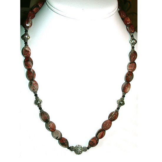 Red Picture Jasper, Black Onyx, & Sterling Silver Necklace