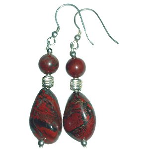 Brecciated Jasper and Sterling Silver Nugget Earrings: