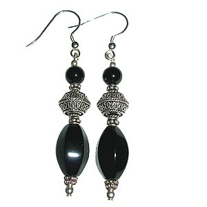 Black Agate, Black Onyx & Sterling Silver Earrings: