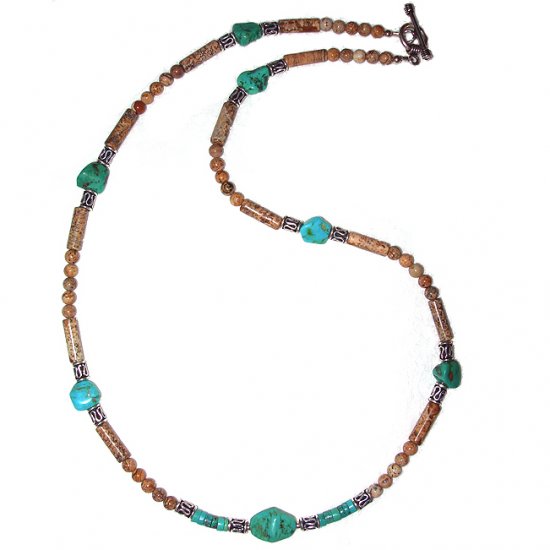 Picture Jasper, Turquoise Nugget & Sterling Silver Choker