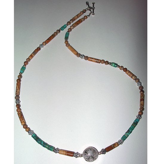 Picture Jasper, Turquoise Heishe & Sterling Silver Choker: