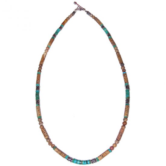 Picture Jasper, Turquoise Heishe & Sterling Silver Choker: