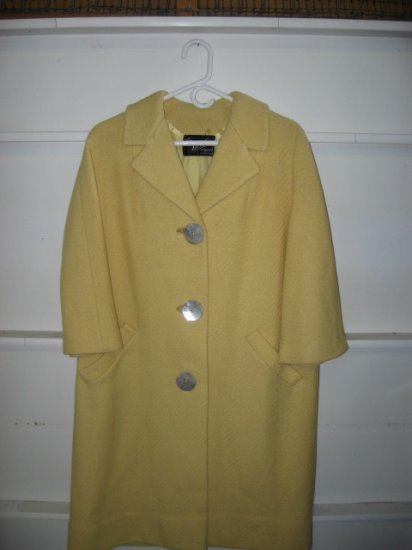#12 Vintage Womens Yellow Coat with Pearl Buttons