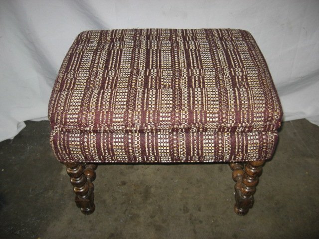 #10 Ottoman with wood Turned Leges ( needs reupholstry)