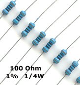 50pcs- 100 Ohm Resistors 1/4W 1% Metal Film (100ohm)