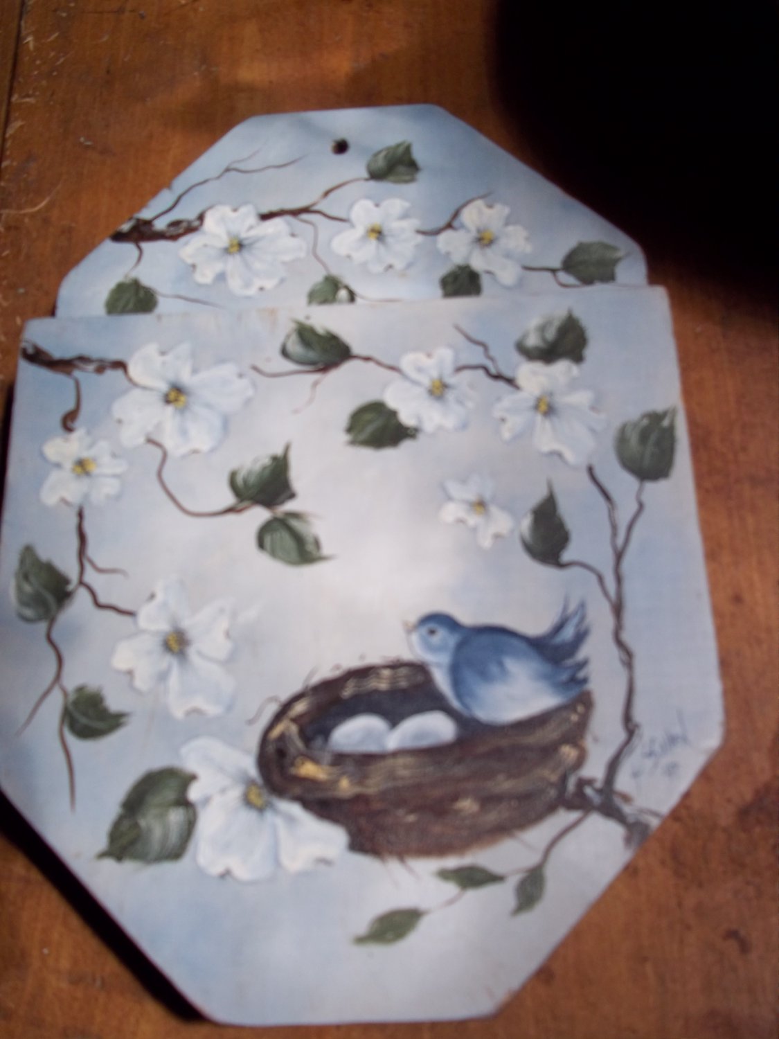 HAND PAINTED WALL POCKET DOGWOOD BLUEBIRD SIGNED
