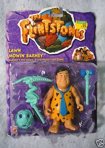 Flintstones Hard Hat Fred on Lawn Mowin Barney card MOC