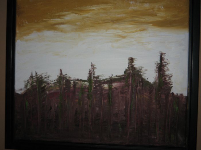 Across the lake 20 by 20 Oil - framed in Ebony Hard Wood